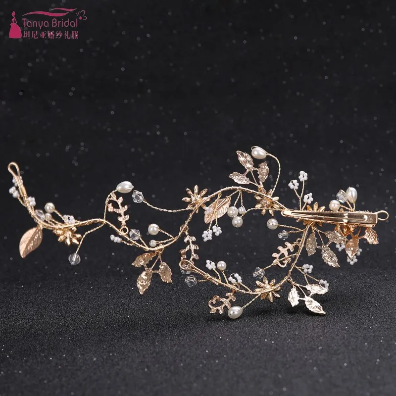 

Свадебная заколка для волос аксессуары для волос Нежный Золотой лист свадебный головной убор для невесты боковой зажим свадебные украшени...