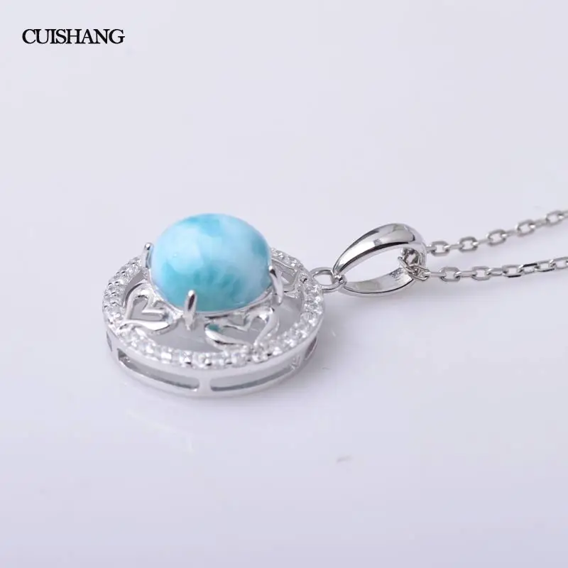 CSJ Natural larimar pendant blue color sterling silver women femme lady girl Necklace Wedding Engagement party Gift Fine Jewelry | Украшения