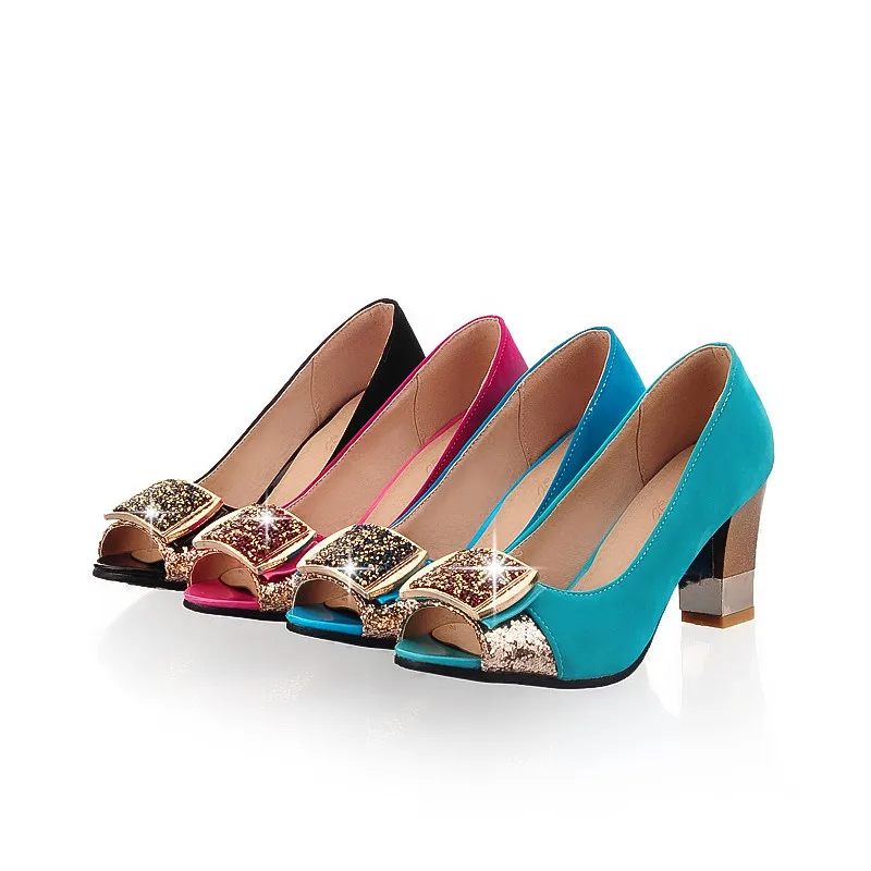 Женские туфли лодочки на толстом каблуке с открытым носком размеры 32 43|women pumps|peep