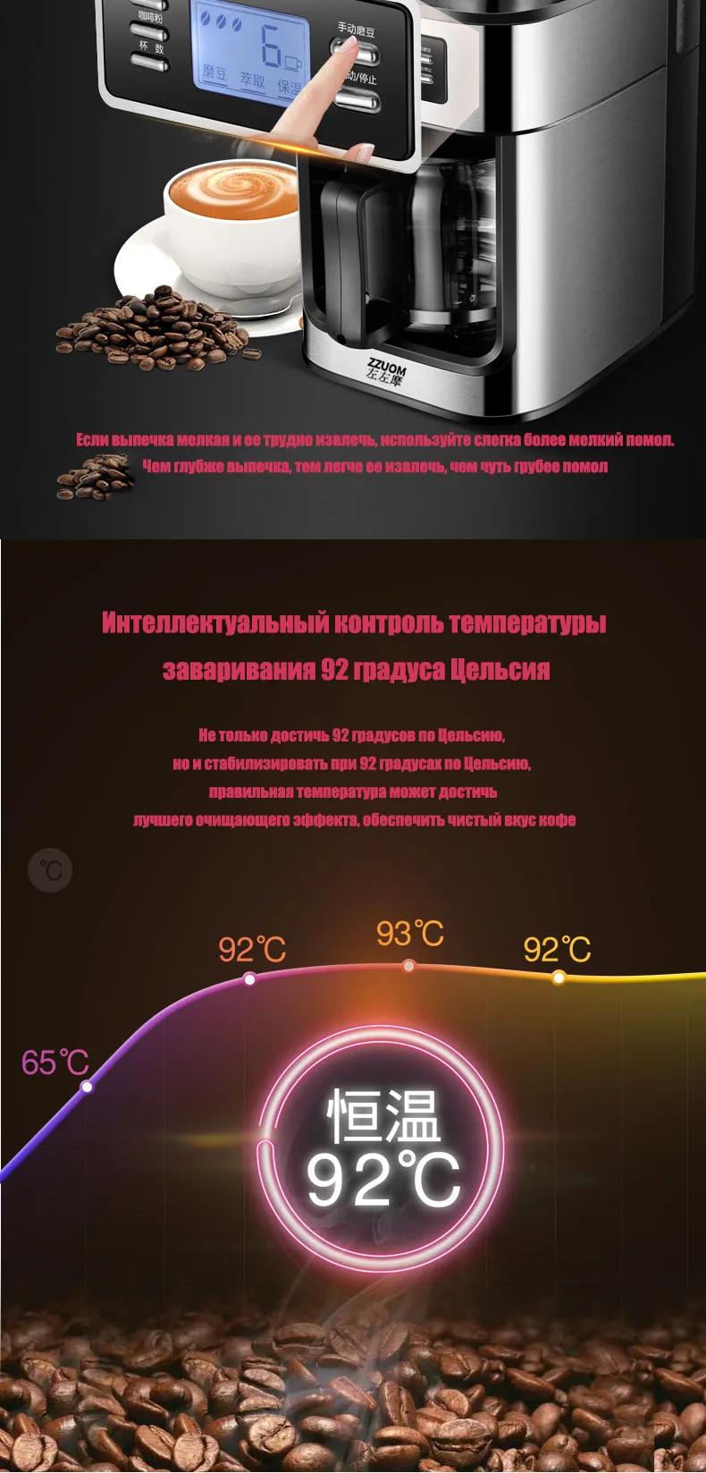 Полностью автоматическая кофемашина, кофемолка капельного типа, бытовая маленькая машина для измельчения бобов, соевой муки, светодиодный дисплей