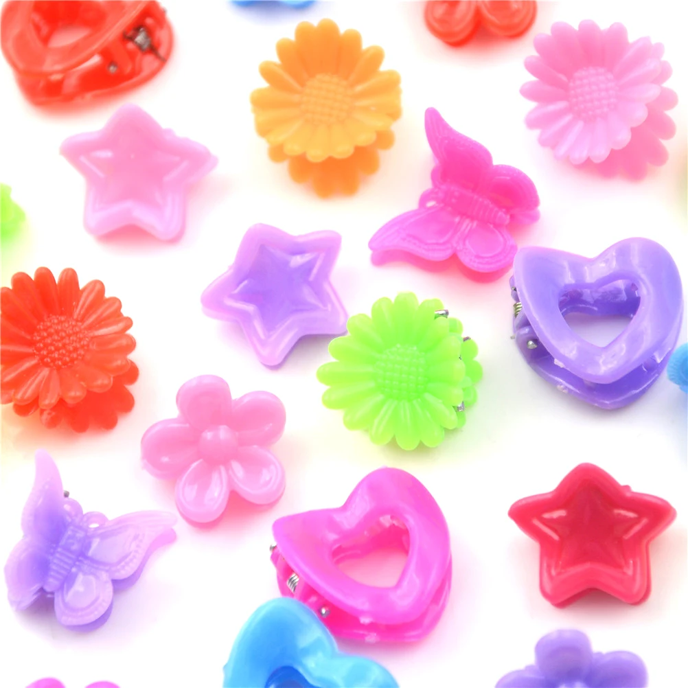 

20 Pcs/Lot Cartoon Shape Mini Hair Clips Girls' Hair Claw Jaw Toddlers' Side Hairpin Solid Color