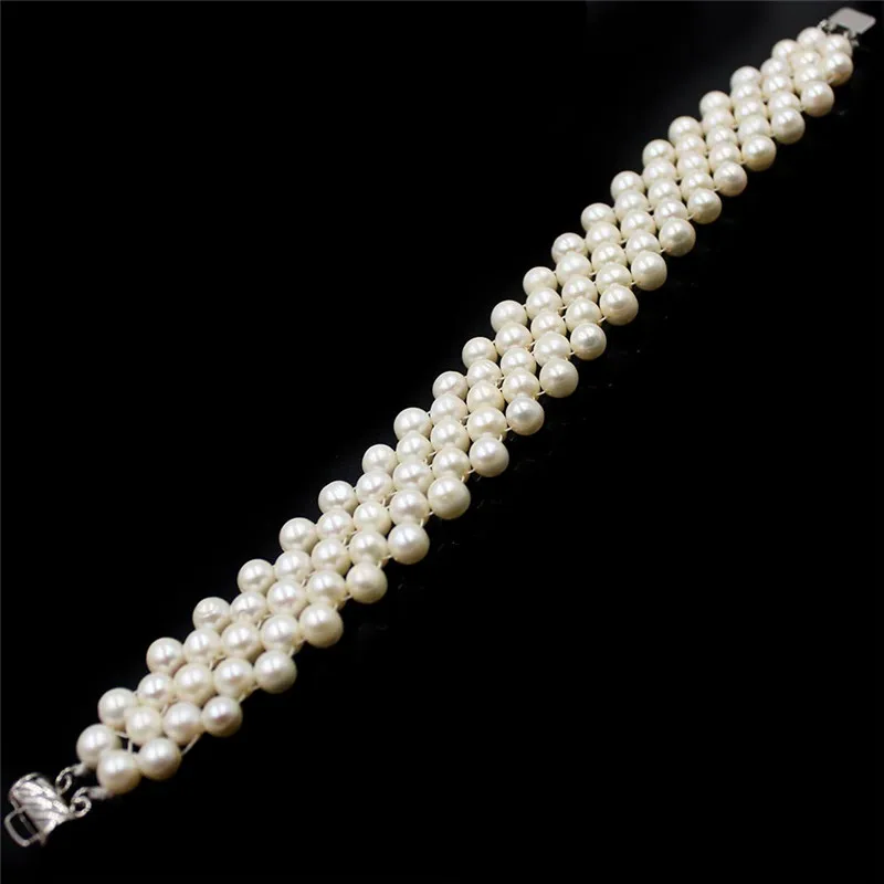 Free Shipping 6 7mm Women Jewelry Gift Natural Round Knitted Unique Freshwater White Pearl Necklace 31 37cm|Колье| |