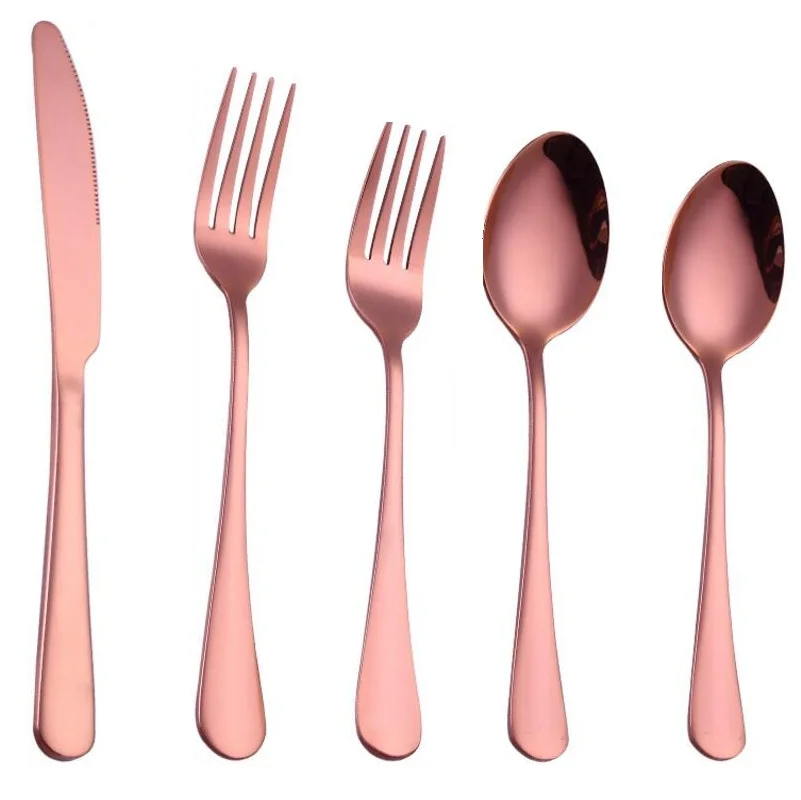 ROSE GOLD 5 шт./компл. набор столовых приборов 6 видов цветов ужин набор столовых приборов вилка, нож, ложка наборы чайных ложек Роскошные столовые приборы, для кухни аксессуары - Цвет: ROSE GOLD