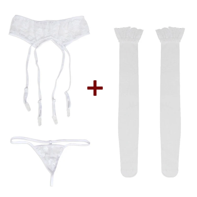 Для женщин кружева сексуальное женское белье Intimates леди девушки нижнее белье G-String+ подвязки+ чулки 3 шт Экзотические наборы