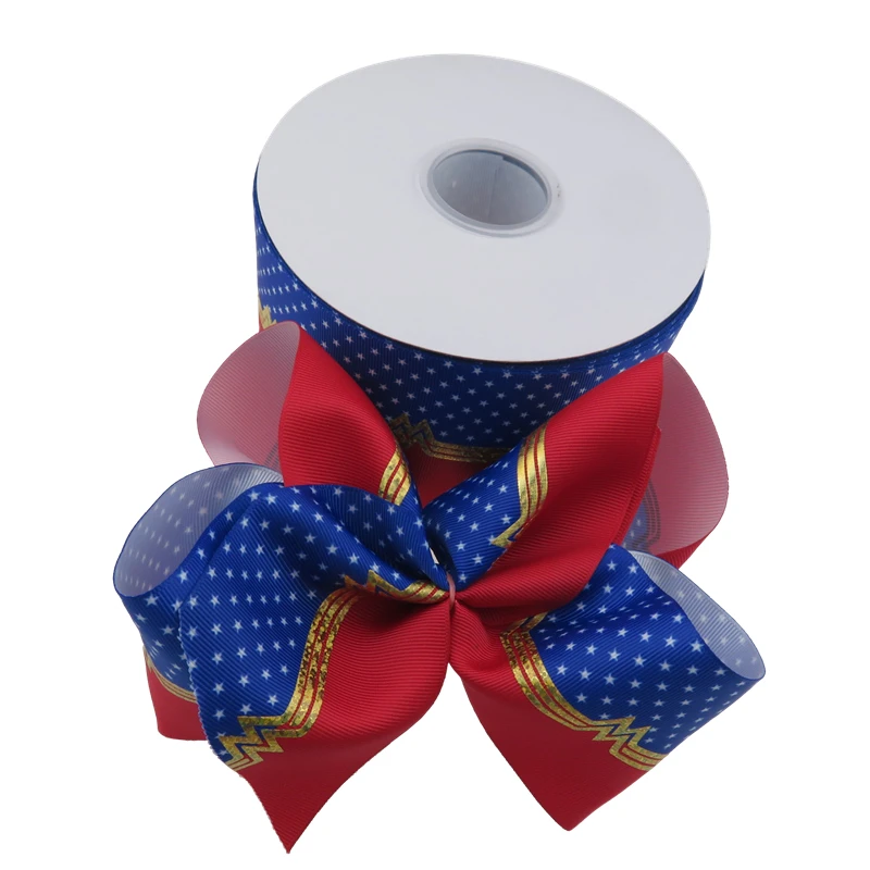 Бесплатная доставка 3 дюйма 75 мм 100% полиэстер Wonder Man голограмма Grosgrain лента для