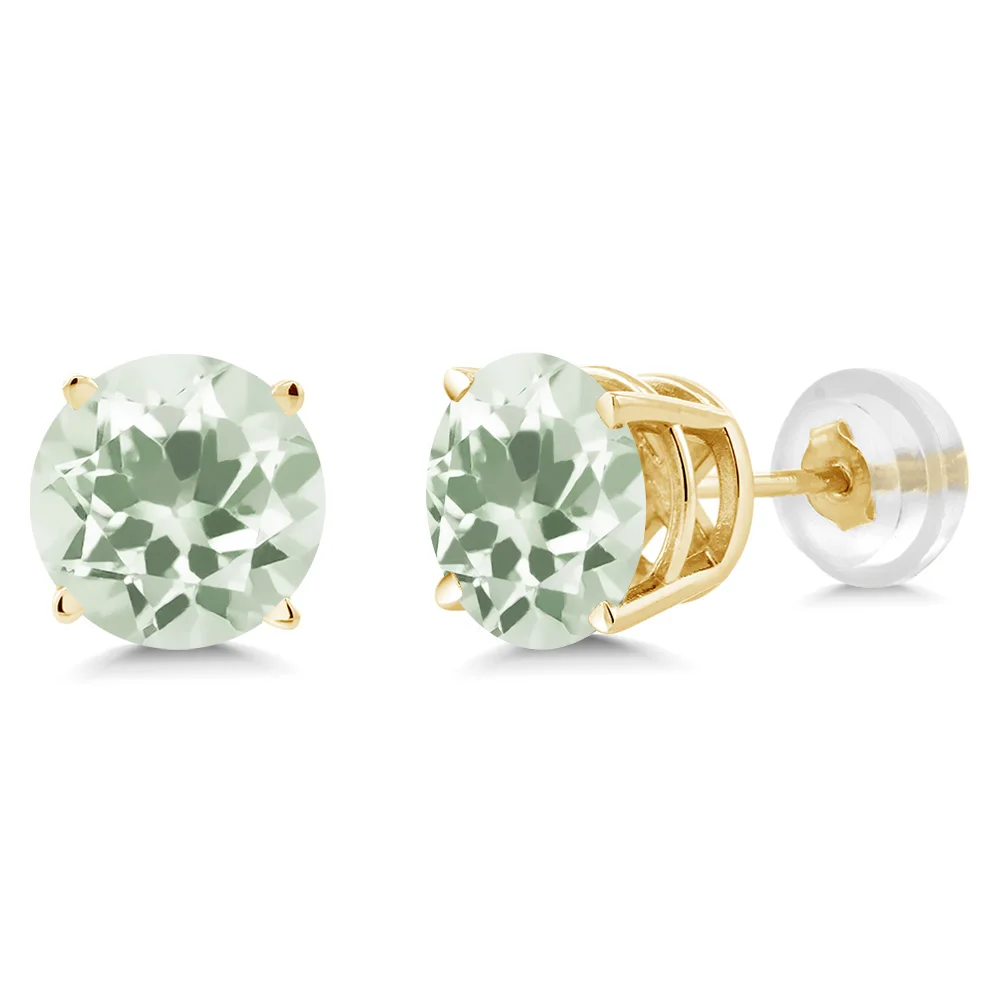 1 90 Ct круглые 6 мм зеленые прасиолитовые 14 K желтые золотые серьги гвоздики|earrings