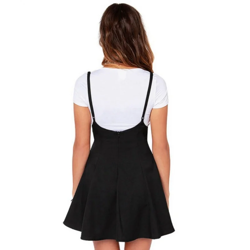 

*Women Cotton Sleeveless adjustable Strapped Black Mini Pleated Dress Vestidos Spaghetti Stripe Dress XXL*