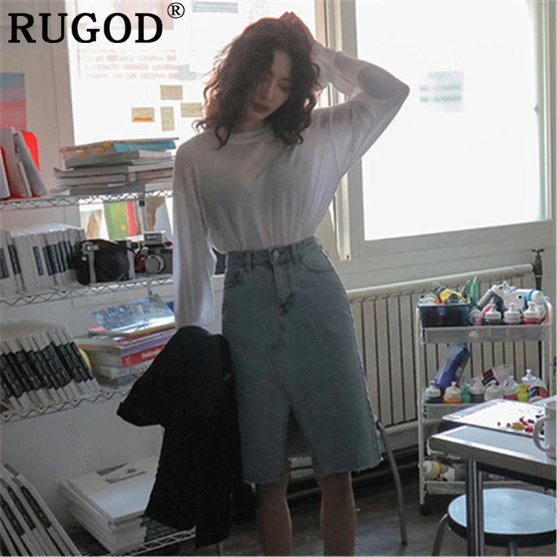 Женская джинсовая юбка RUGOD Асимметричная Повседневная Джинсовая Юбка До Колена