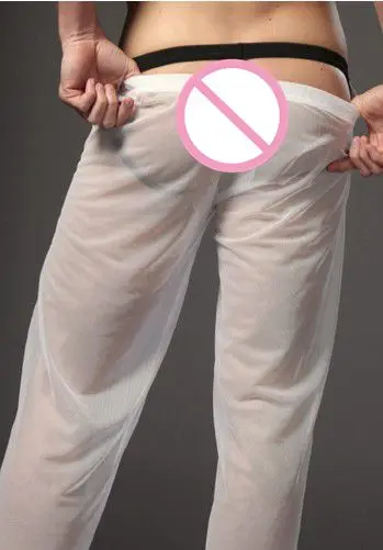 Мужские сексуальные сетчатые прозрачные брюки для отдыха длинные штаны черные