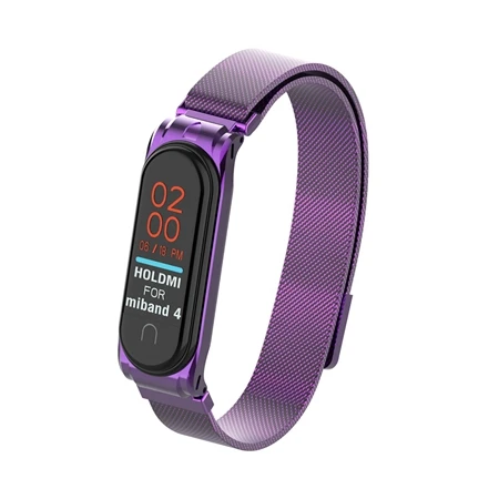Purple Металлический браслет mi lanese Loop, ремешок на запястье для Xiaomi mi, браслет 4, магнитные браслеты mi Band 4, металлические ремни, розовый mi Band4 Correa - Цвет: Purple