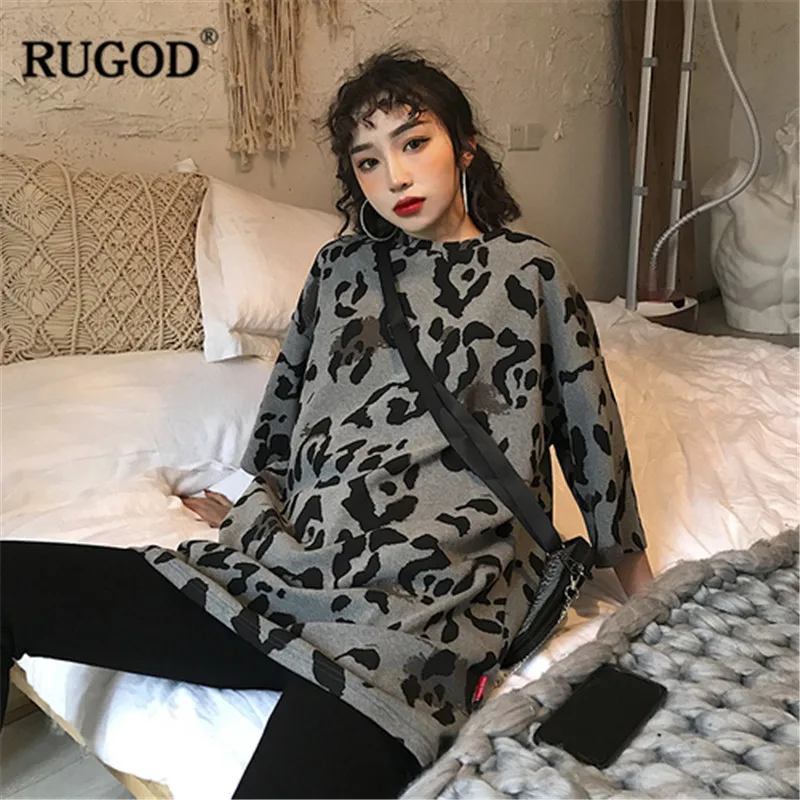 RUGOD Повседневная футболка с леопардовым принтом женская круглым вырезом