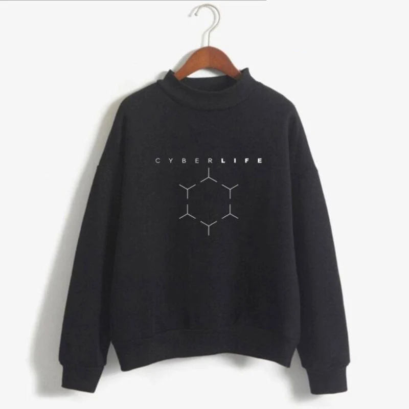 Детройт: стать человеком розовые толстовки для женщин мужчин Harajuku Толстовка зима Kawaii мультфильм с длинным рукавом флис водолазка спортивный костюм - Цвет: black 03