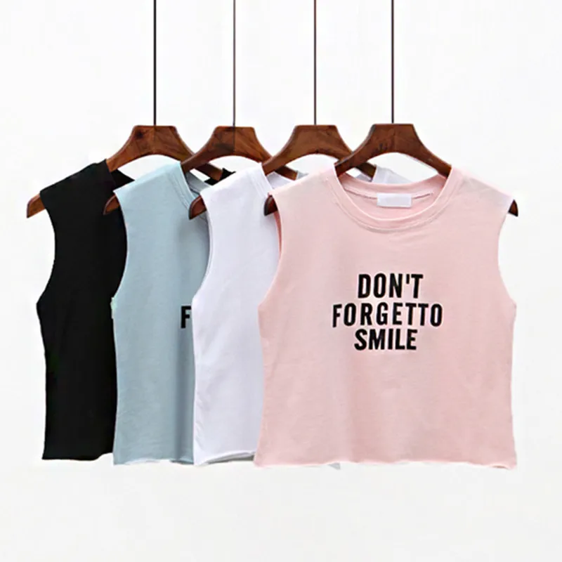 2018 New Fashion crop top women letter printed funny summer tops sexy sleeveless tank t Shirt pink vest cropped girl female | Женская