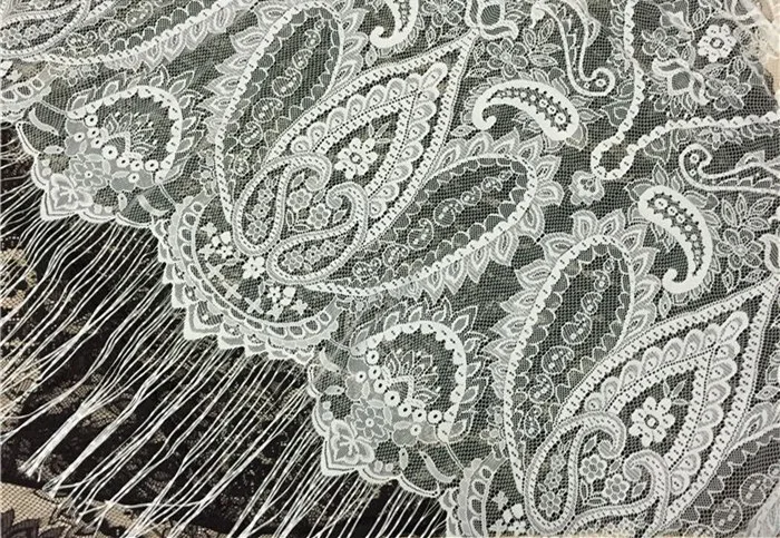 Франция Шантильи кружевного полотна с длинной бахромой кружевной отделкой для