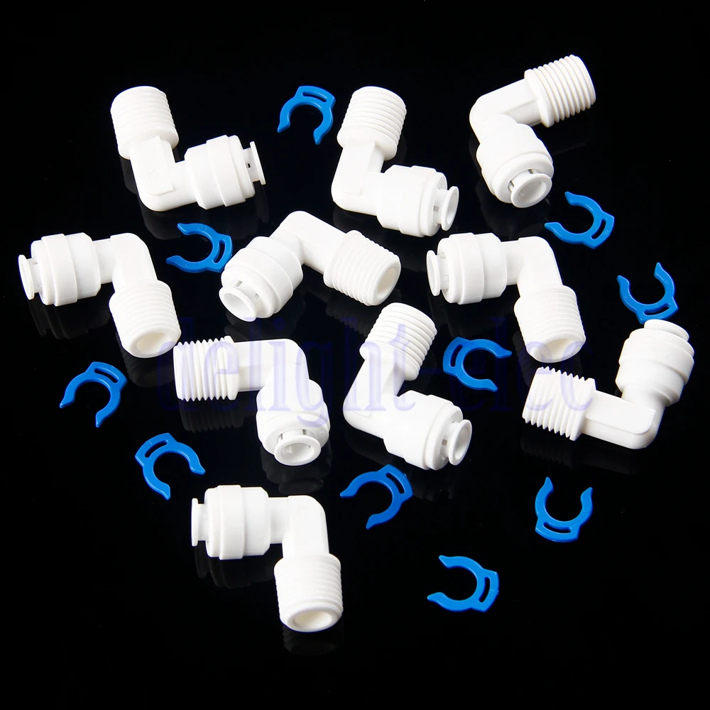 

10Pcs 1/4"X1/4" Tube Push Fit Union Elbow Quick Connect Ro Water Filter HG2208