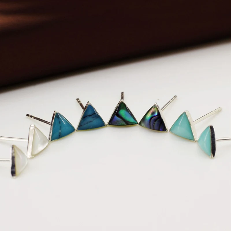 

925 pure svmulticolor shell small stud earring geometry triangle fashion brief small fresh anti-allergic