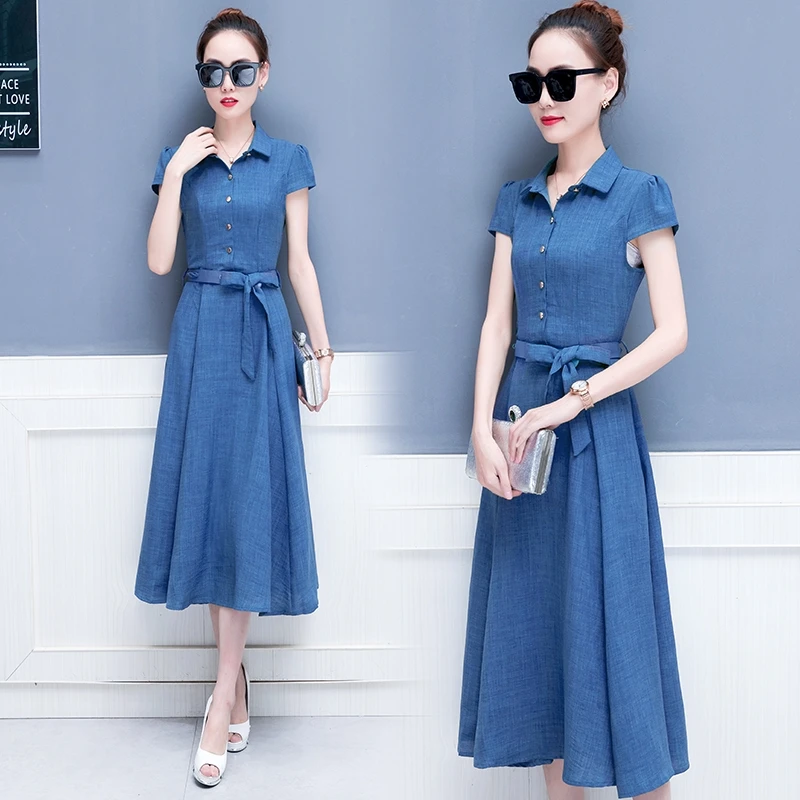 Летнее хлопковое льняное платье для женщин 2019 Новинка Большие размеры дамские