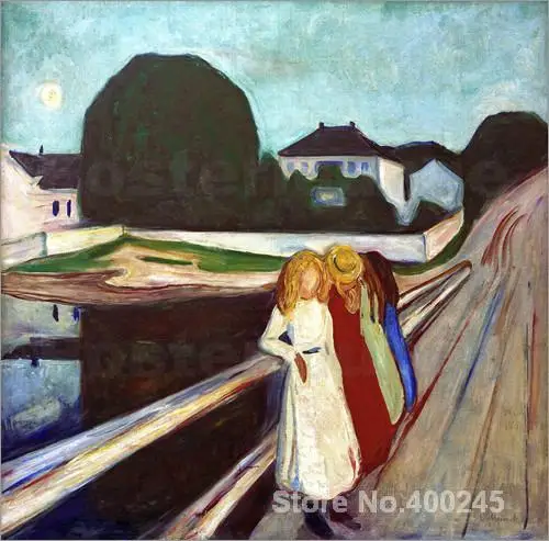 Художественная галерея четыре девушки на мостике от Edvard Munch масло холсте Ручная