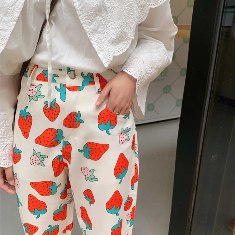 2019 летние новые женские брюки с принтом клубники Харадзюку для отдыха размера