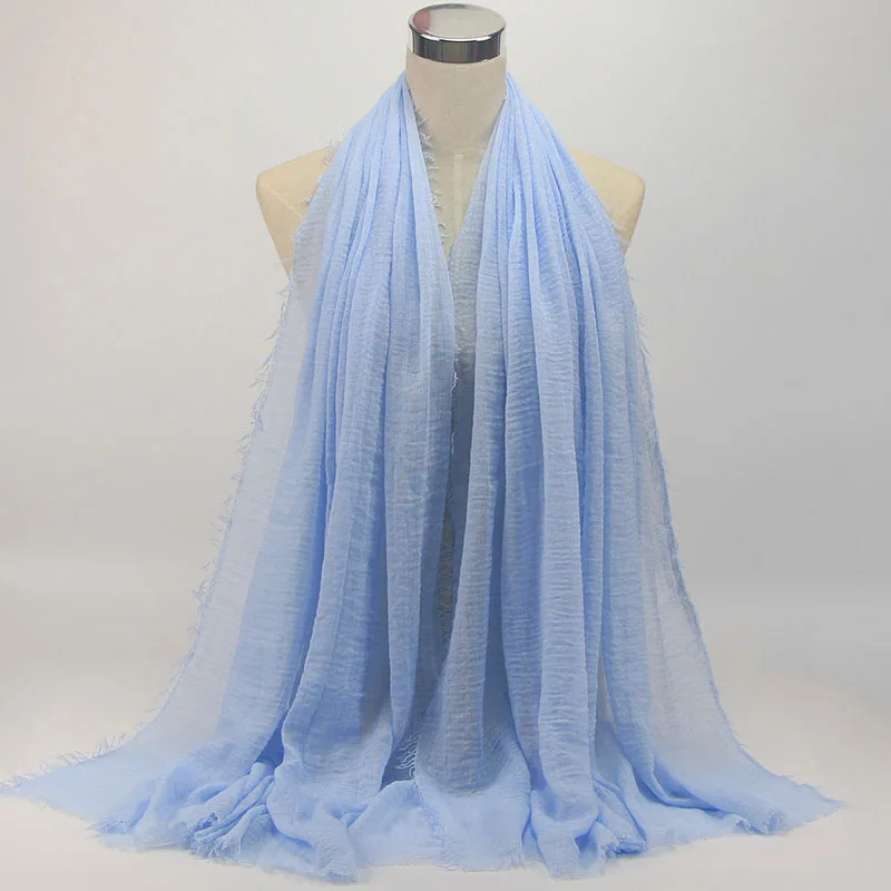23 NEW women bubble cotton solid color muslim head scarf shawls and wraps pashmina bandana female foulard crinkle hijab stores - Цвет: 23