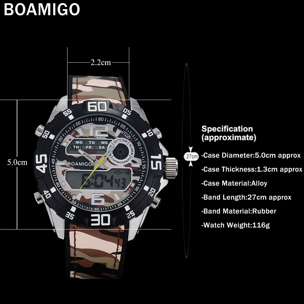 Мужские спортивные часы BOAMIGO армейские с двойным дисплеем цифровые аналоговые