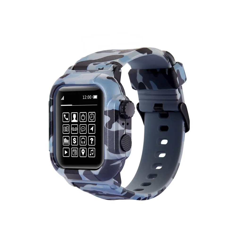 Чехол для Apple Watch 42 мм 44 мм, камуфляжный Силиконовый водонепроницаемый чехол для iWatch серии 5, 4, 3, 2, ремешок для браслета