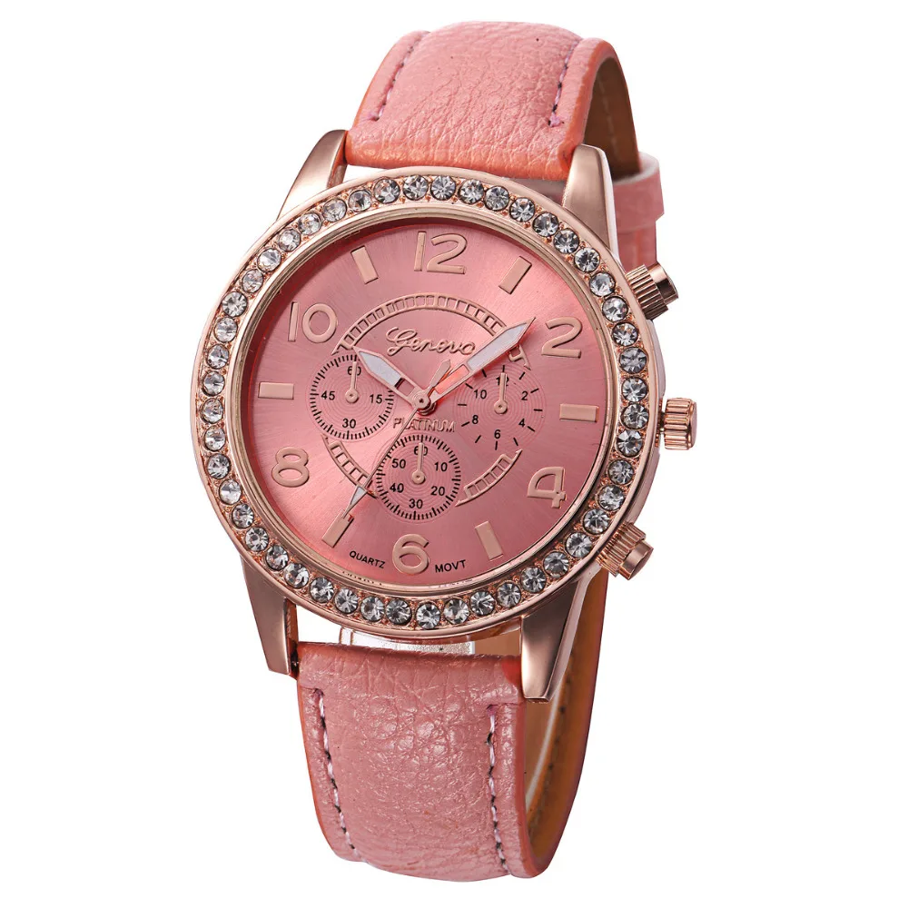 Reloj Mujer Geneva Модные Женские Аналоговые кварцевые наручные часы со стразами и кожаным ремешком, женские часы от ведущего бренда, роскошные часы Giti# A