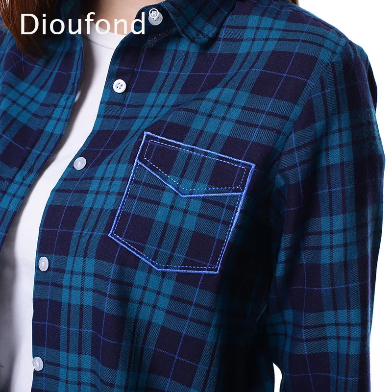 Женская фланелевая рубашка Dioufond клетчатая с вышитым карманом и длинным рукавом