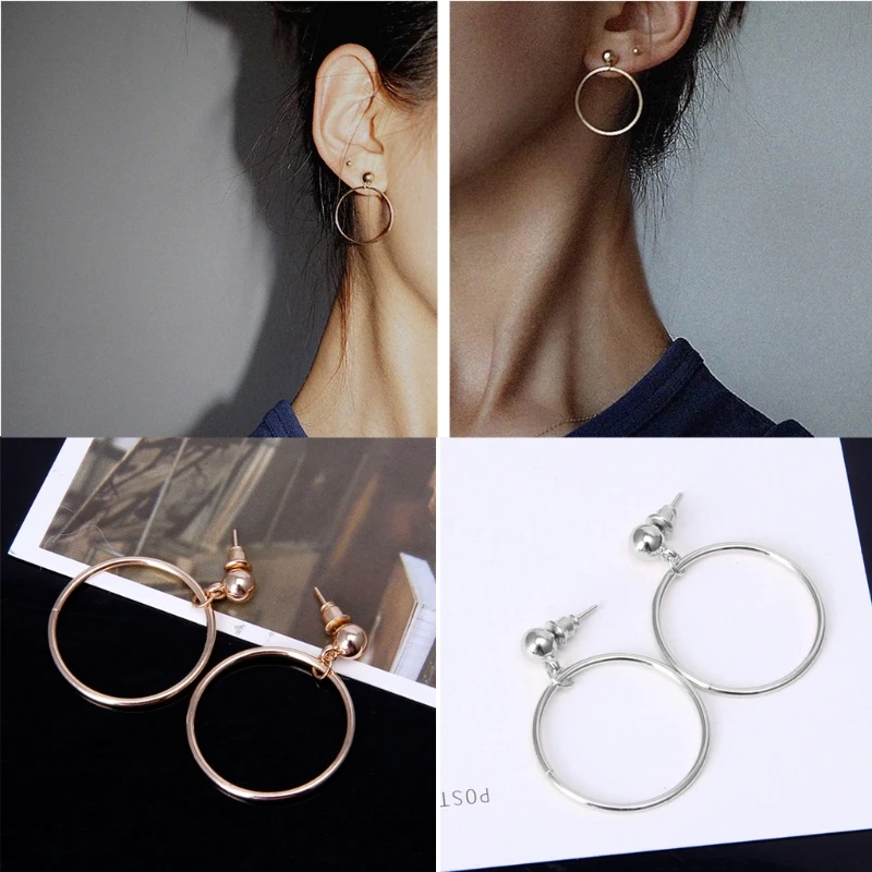Минималистичные золотистые Серебристые круглые металлические Висячие серьги