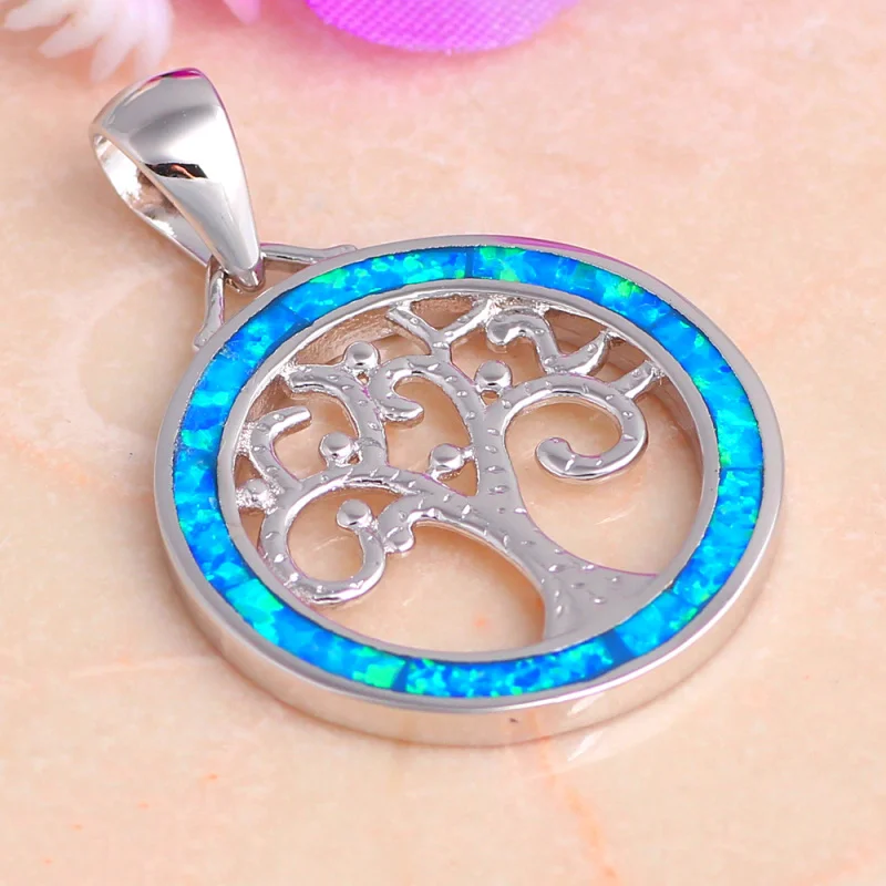 Rolilason Мода голубой огненный опал Серебро штамп модные подвески для бижутерии