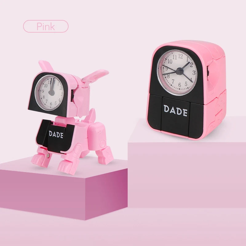 pink Дети мультфильм собака будильник милый забавный деформация робот будильник студентов настольные часы противоударные игрушки Дети Рождественский подарок - Цвет: pink