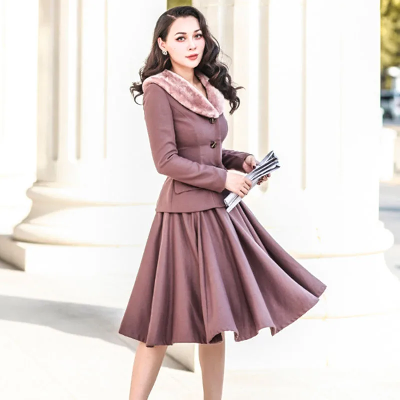 Le palais Винтаж 2018FW 50s классические джинсы с меховой подкладкой и оборки пальто
