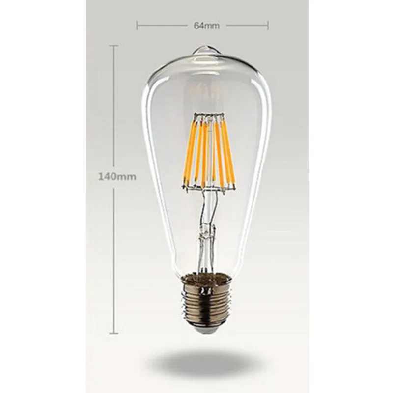 ST64 E27 220V Dimmable 4W 6W 8W лампа Эдисона умная IC драйвер без мерцания низкая теплоотдача
