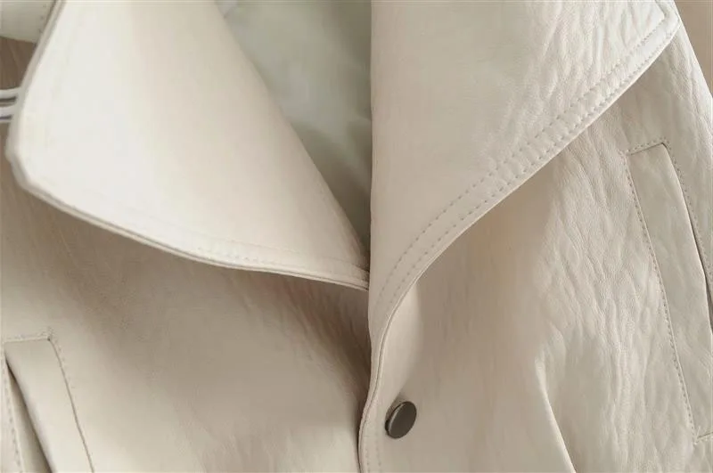 Новые женские весенние новые дизайнерские Куртки из искусственной кожи Женские базовые уличные пальто с отворотом