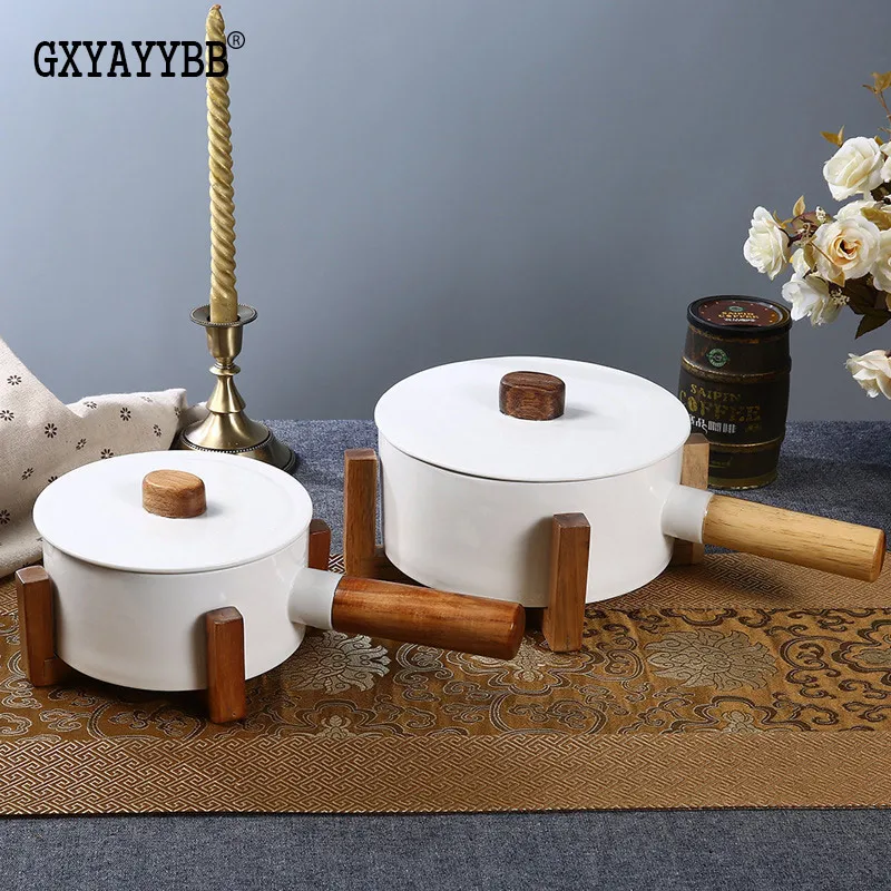 GXYAYYBBCeramic soup pot Acacia wood frameEuropean and American flat heat-resistant non-stick ceramic (Do not use open fire) | Дом и сад