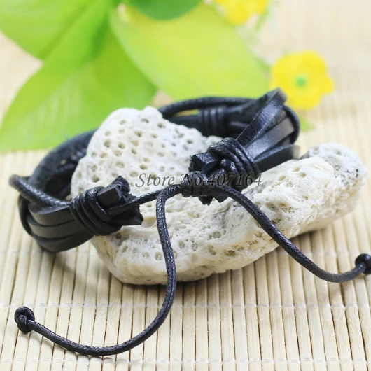 ZotatBele 6pcs/lot fashion handmade black wrap braided genuine leather bracelet with Hemp rope for women &amp man SF28 | Украшения и