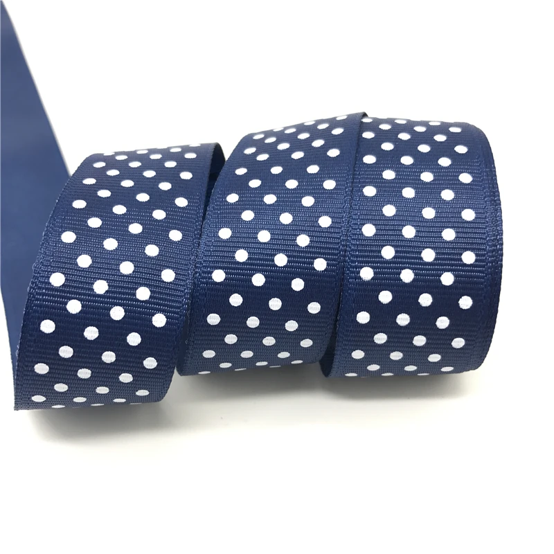 Navy Blue 5 ярдов "(25 мм) корсажная лента печать горошек бант для волос свадебное Рождественское украшение Полиэфирная Лента Сделай Сам Шитье - Цвет: Navy Blue