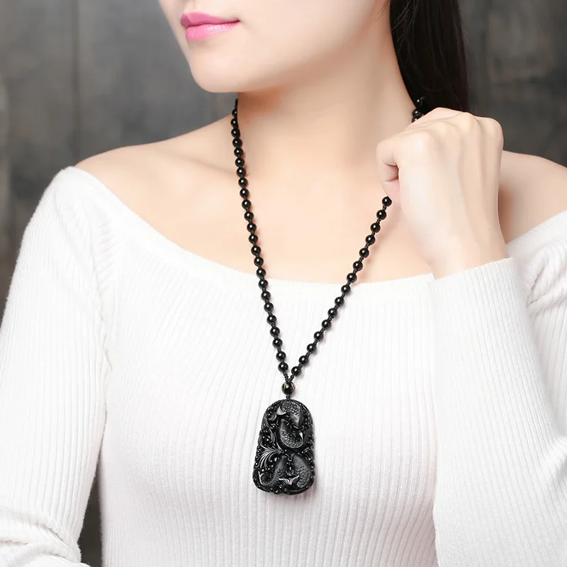 Подвеска из натурального обсидиана-рыба на ожерелье 3 вида стилей с цепью Прямая