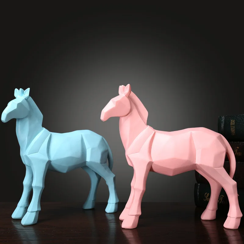 

Nordic Simple Geometry Blue Black Horse Home Decor Statue Model Figurine Home Decoration Foyer Ornament Gift Fancy Fengshui