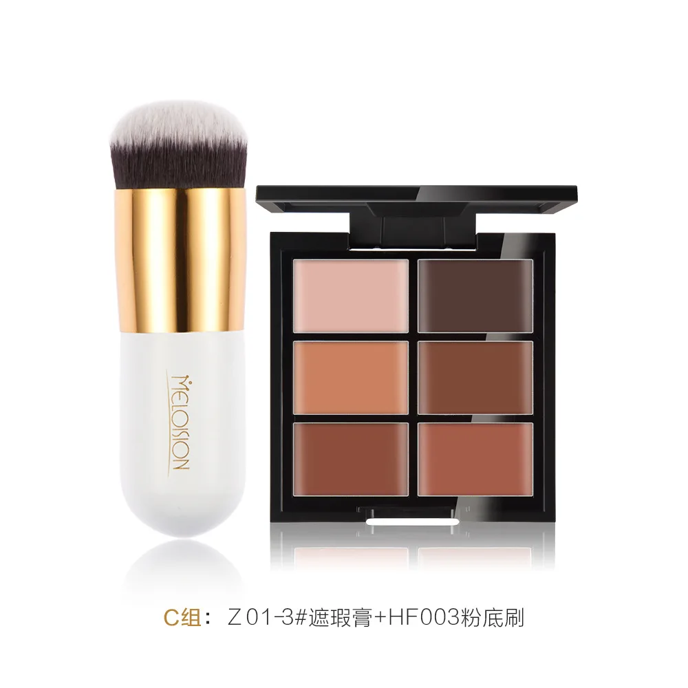 Natural Professional Concealer Contour Palette Makeup Foundation And Big Fathead Brushes White Flat Mushroom | Красота и здоровье