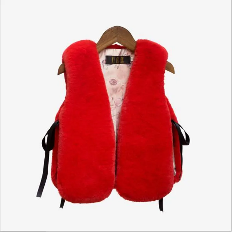 Clobee 2017 Autumn Winter Baby Girls Clothes Faux Rabbit Fur Vest Tie V-neck Sleeveless A Button Infant Luxury Warm Coat N73 | Детская