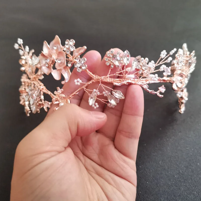 Свадебная тиара с кристаллами и жемчугом ручной работы SLBRIDAL повязка на голову