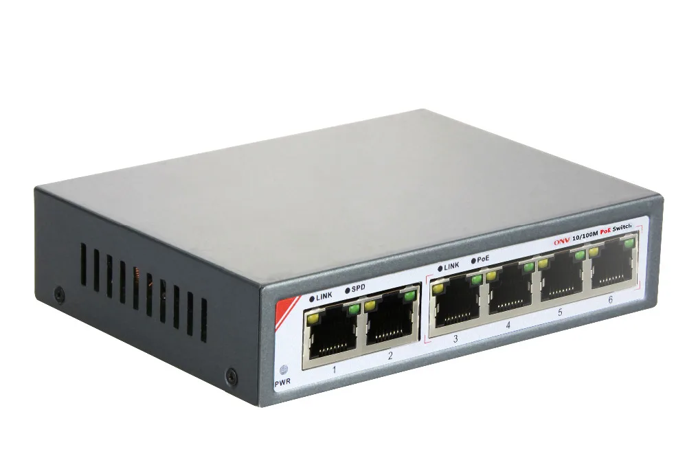 

4x10/100 м порты PoE + 2x10/100 м порты Uplink PoE коммутатор