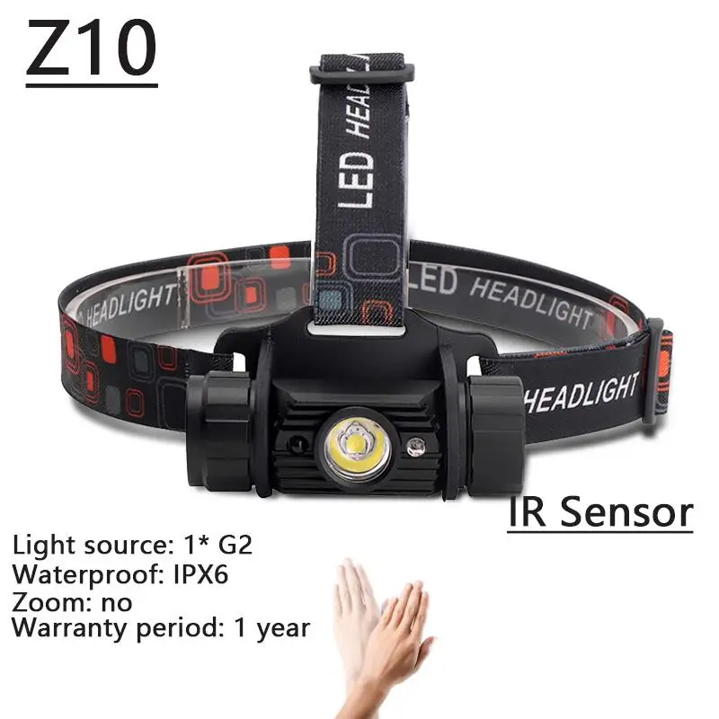 Z10 IR Sensor Светодиодный мини фары ИК Сенсор USB Перезаряжаемые фар T6 L2 зум Водонепроницаемый 18650 Батарея Сверхлегкий голова небольшая лампа фонарик - Испускаемый цвет: Z10 IR Sensor