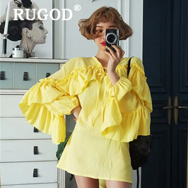 Женские свободные платья RUGOD Вечерние Повседневные с оборками и длинным рукавом