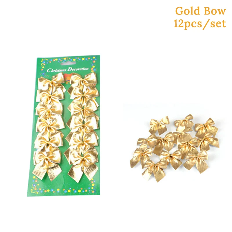 gold 12 шт. украшения для рождественской елки, золотые, серебряные, красные рождественские банты, Мини Подарочный бант, DIY бант, рождественские украшения для дома - Цвет: gold