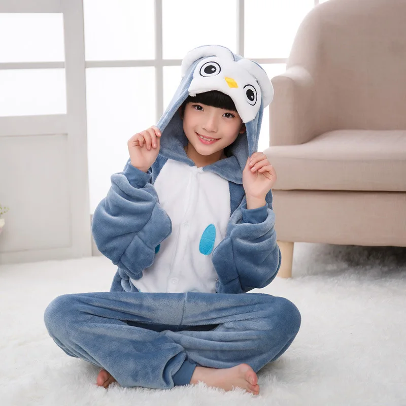 Owl 32 кигуруми новых детей животных пижамы комплект мальчиков девочек единорог тигр пегас косплей зима с капюшоном дети пижамы Onesie фланелевые пижамы для девочек мальчиков пикачу одежда детские пижамы домашняя одежда - Цвет: Owl
