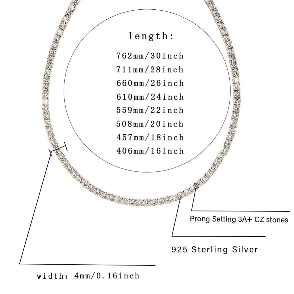 GUCY, новинка, 925 пробы, серебро, 4 мм и 6 мм, мужское ожерелье, Bling CZ Iced Out, хип-хоп звено, теннисная цепочка, ожерелье, ювелирное изделие для подарка