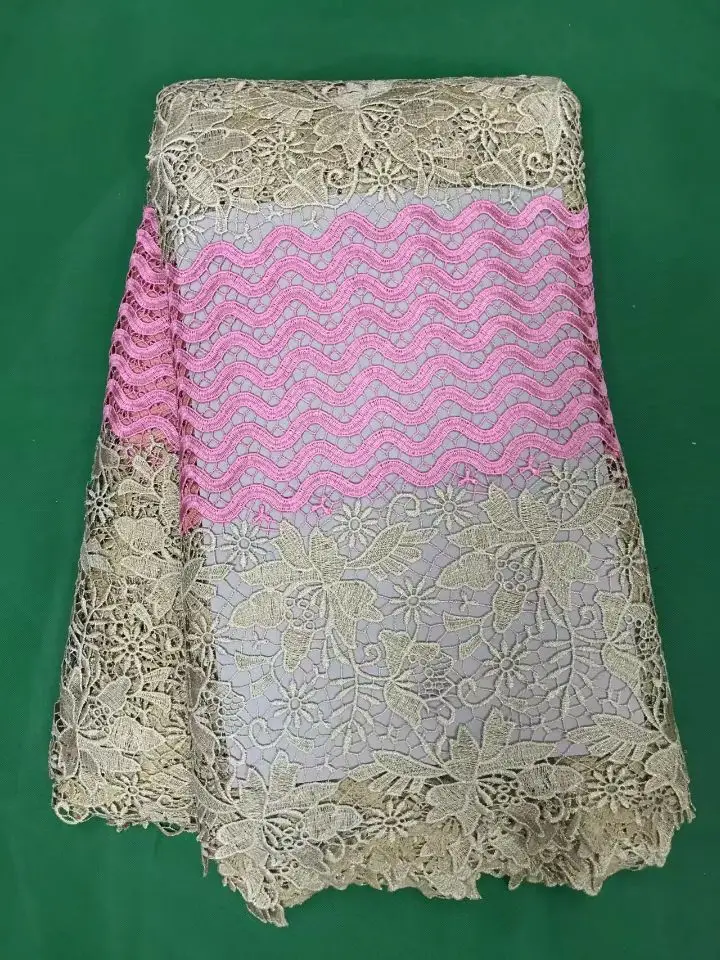 5 Y/PC Elegant gold flower design african mesh lace fabric with royal blue water soluble wave cord for dress DW19-7 | Дом и сад