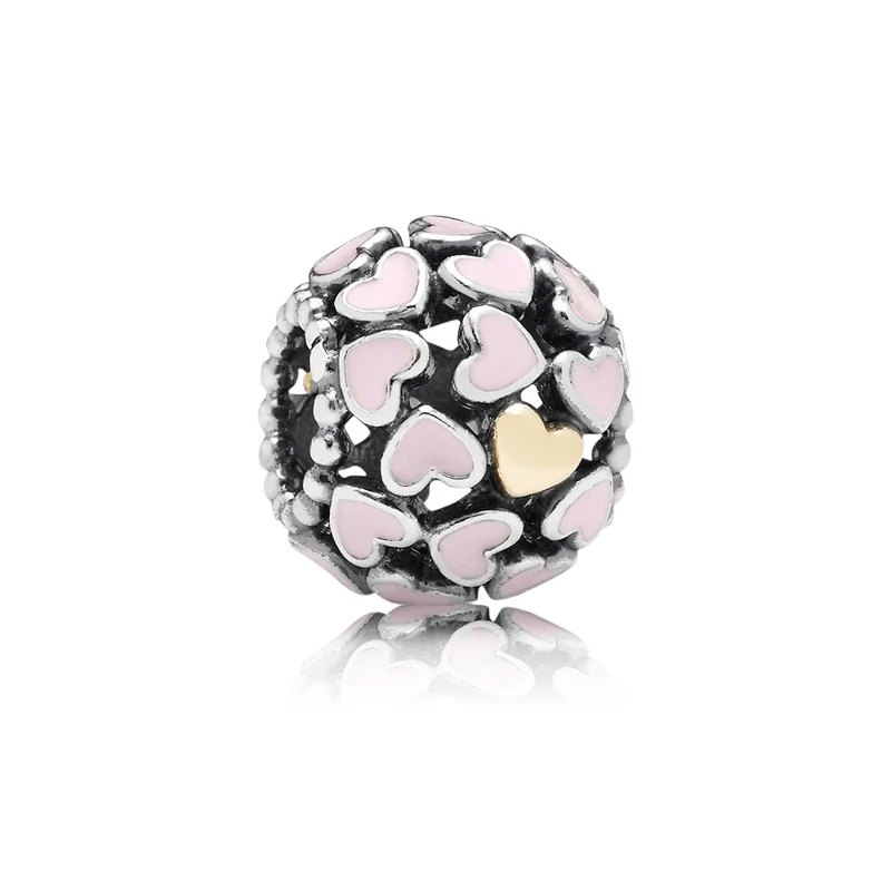 925 Sterling Silver Beads Abundance Of Love Pink Enamel Charm Fit Bracelet Gold Color Heart Jewelry Making for Women Girls | Украшения и